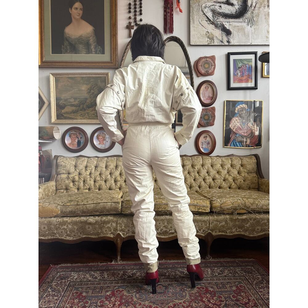 Vintage 80s Marco Morani White Genuine Leather Jumpsuit Size S - Picture 4 of 12